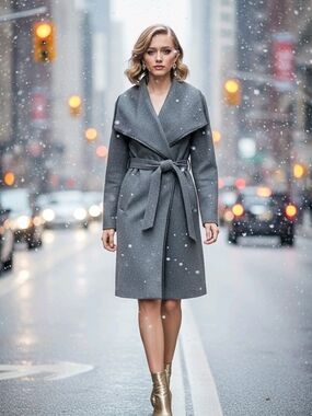 Nanette Lepore Gray Wool Wrap Belted Pea Coat